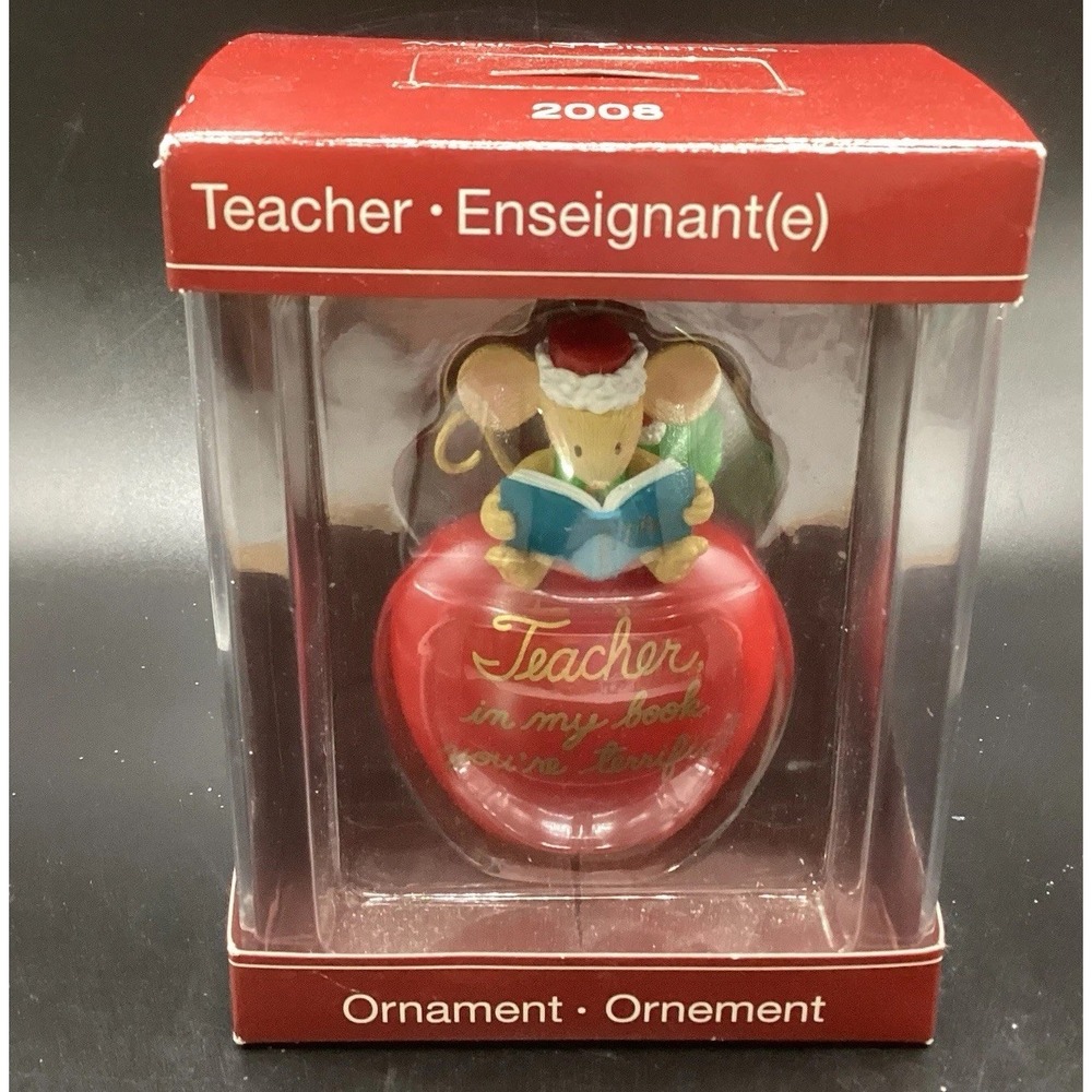 2008 American Greetings Teacher Christmas Ornament-Mouse Sitting‎ On Apple